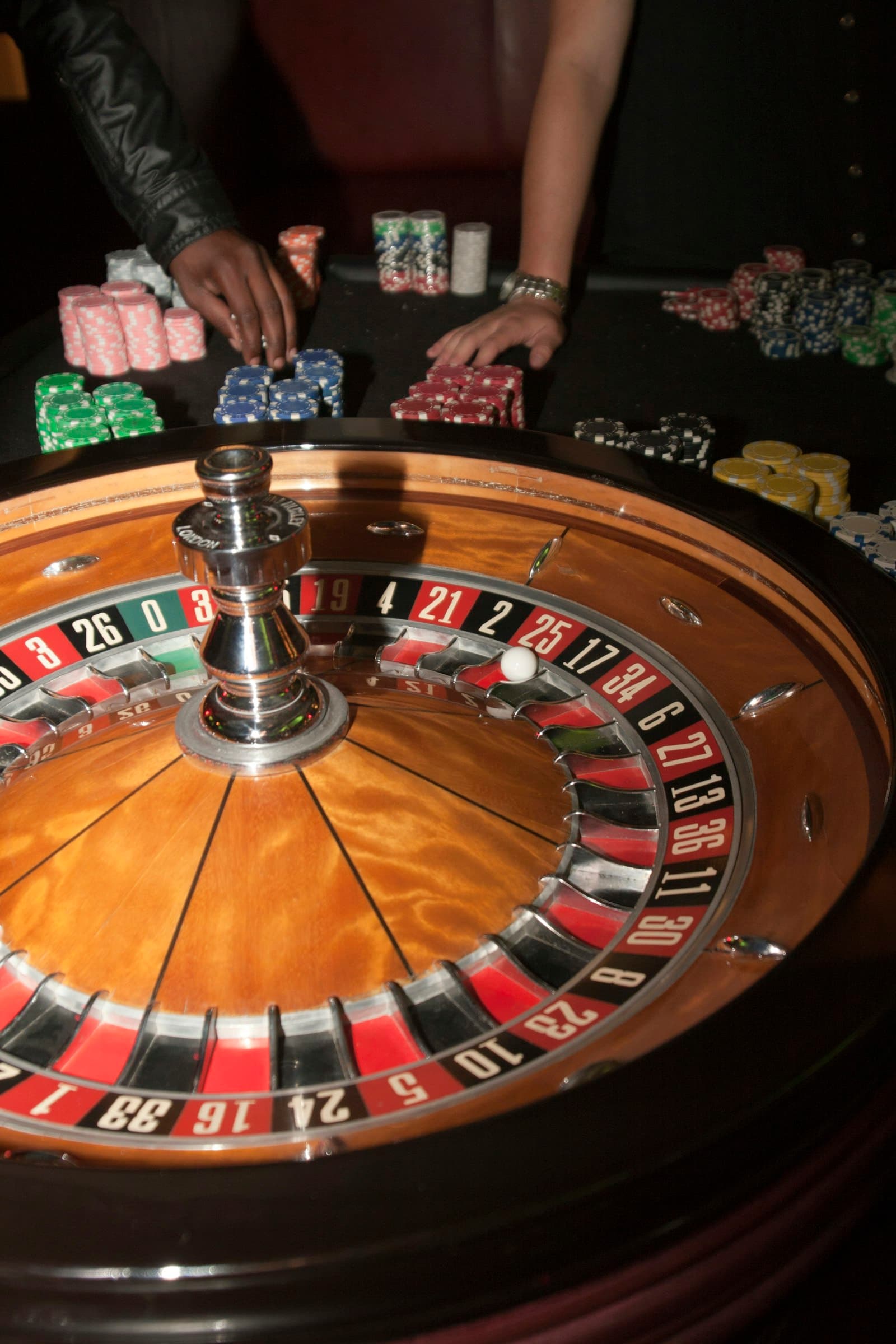 Close-up of a spinning roulette wheel
