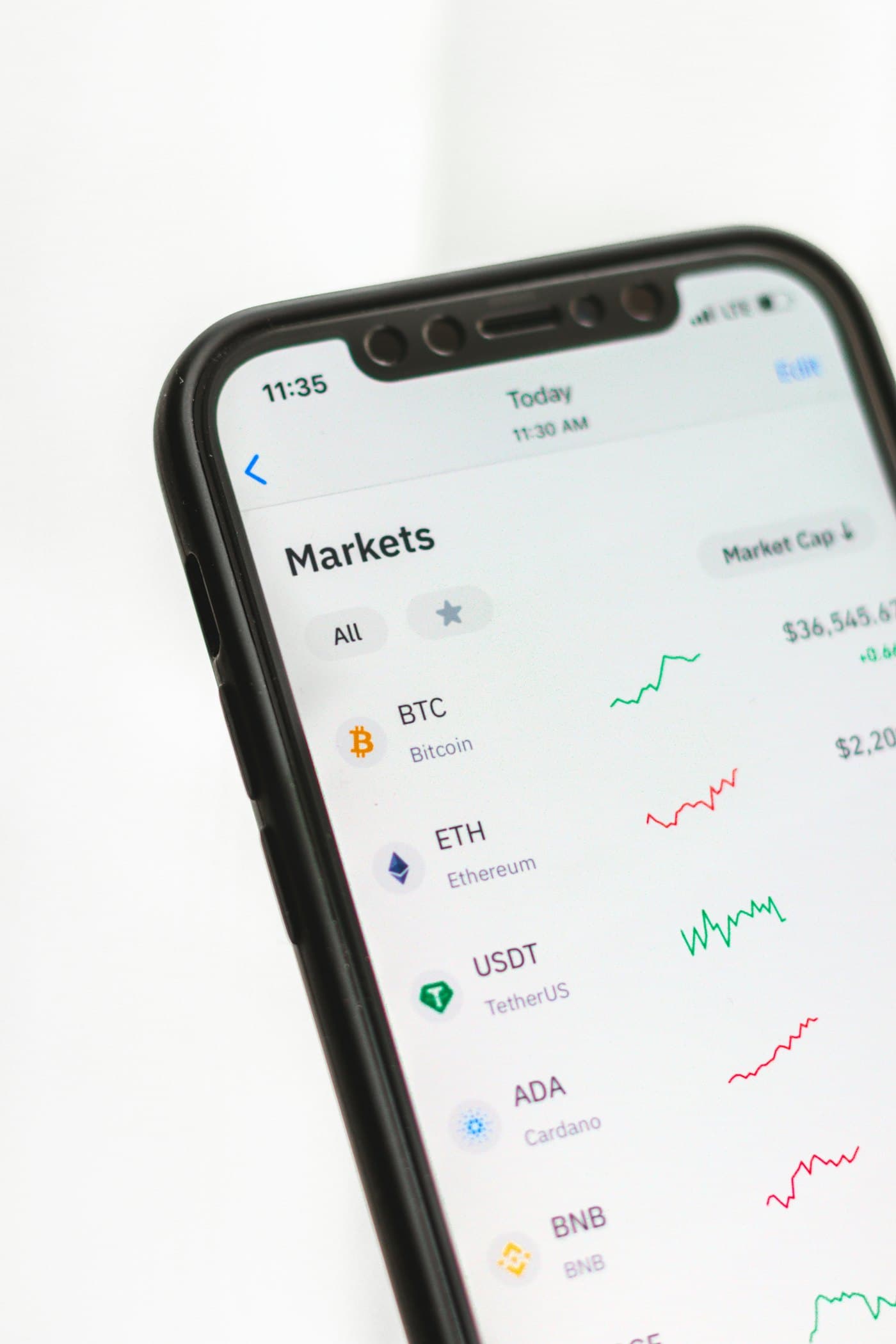Smartphone showing a cryptocurrency market app