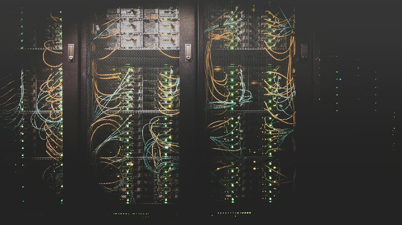 Server rack with neatly bundled network cables