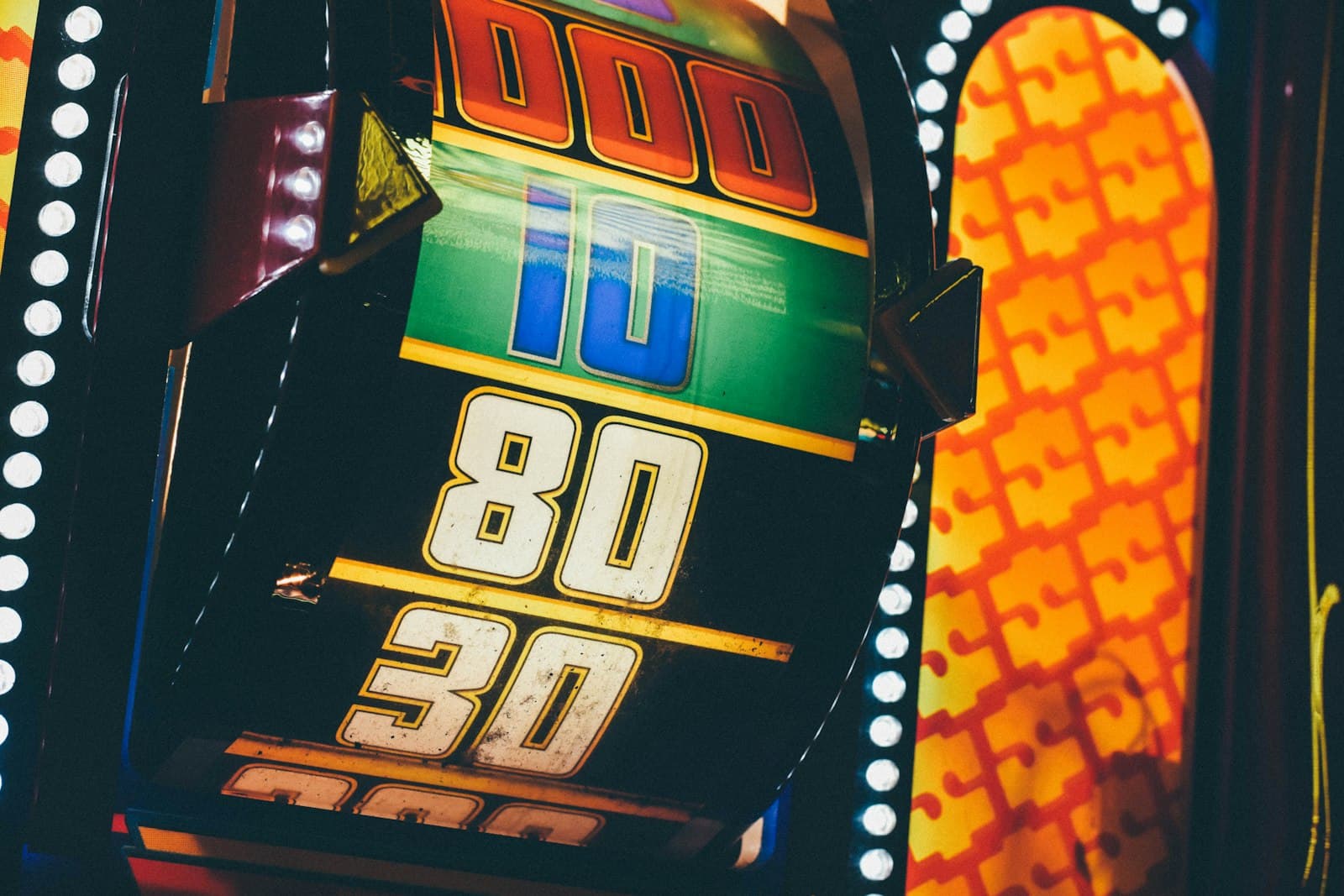Brightly lit slot machine reels